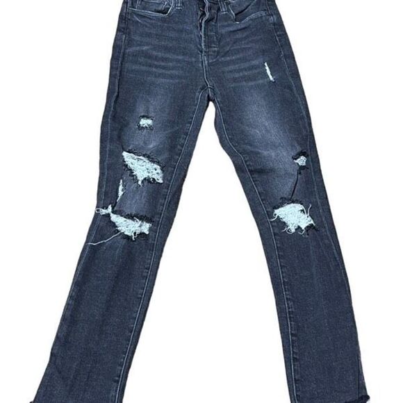 BlankNYC Black Distressed Madison Crop Jeans Size 25 - Picture 1 of 4